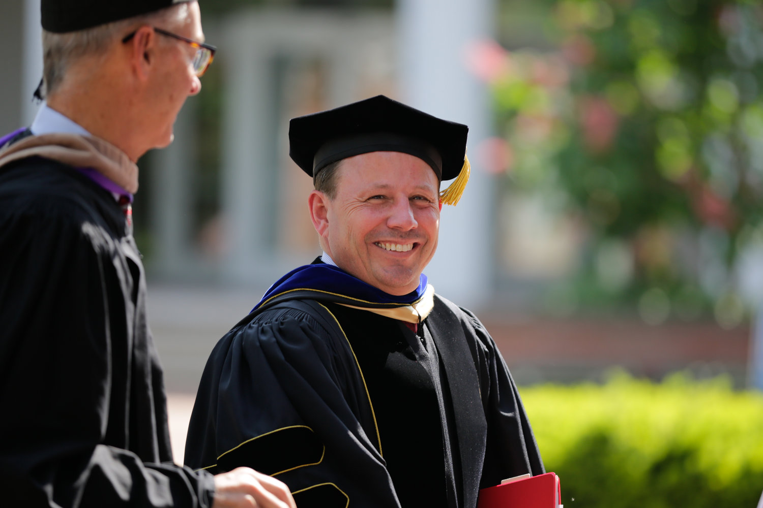 Wabash College President Scott Feller smiles Saturday during commencement exercises.